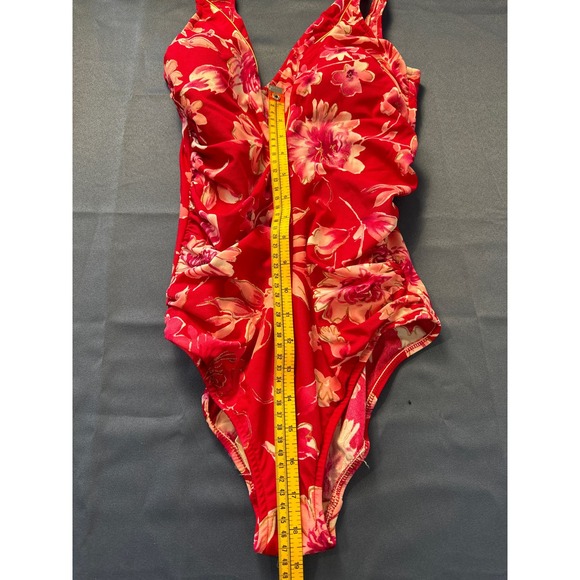 Vintage‎ Gabar One Piece Swimsuit Red/Pink Floral with Gold Accent Pre-owned - Picture 6 of 7